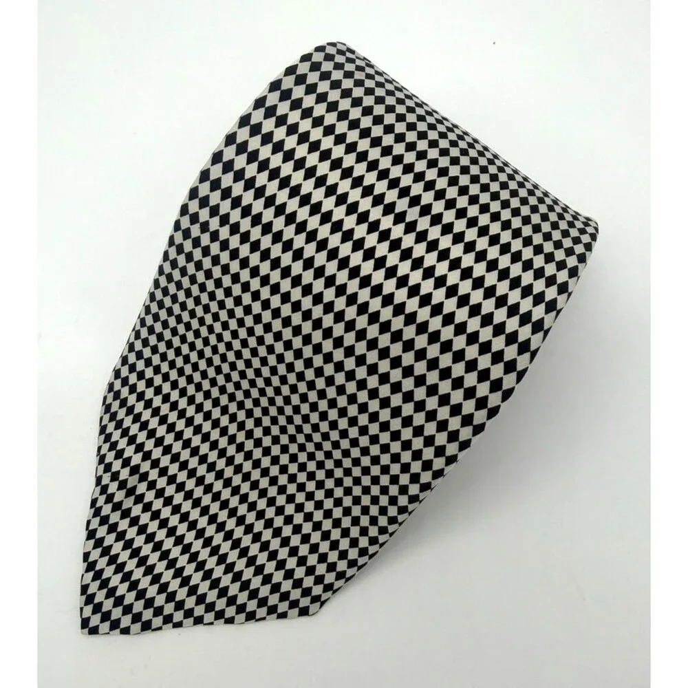 Vintage Ashford & Brooks London Silk Tie Black White Diamond Checkerboard Geomet
